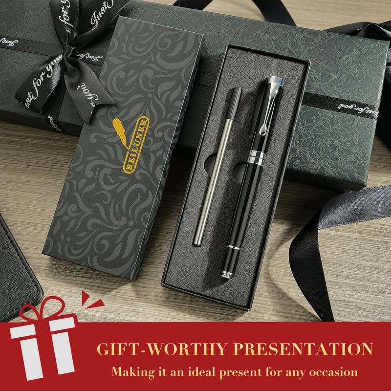 BEILUNER Ballpoint Pens, Stunning Black Chrome Ballpoint Pen with Silver Trim, Best Ball Pen Gift Set for Men & Women, Professional, Executive, Office, Fancy Pen-Gift Box With 0.5mm Extra Black Refill - Image 5