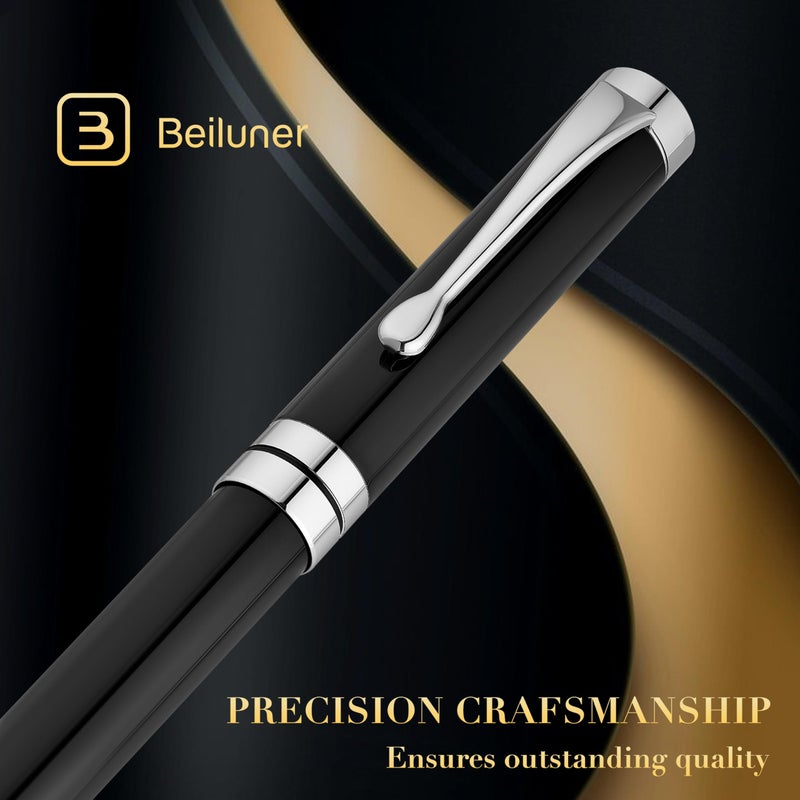 BEILUNER Ballpoint Pens, Stunning Black Chrome Ballpoint Pen with Silver Trim, Best Ball Pen Gift Set for Men & Women, Professional, Executive, Office, Fancy Pen-Gift Box With 0.5mm Extra Black Refill - Image 2
