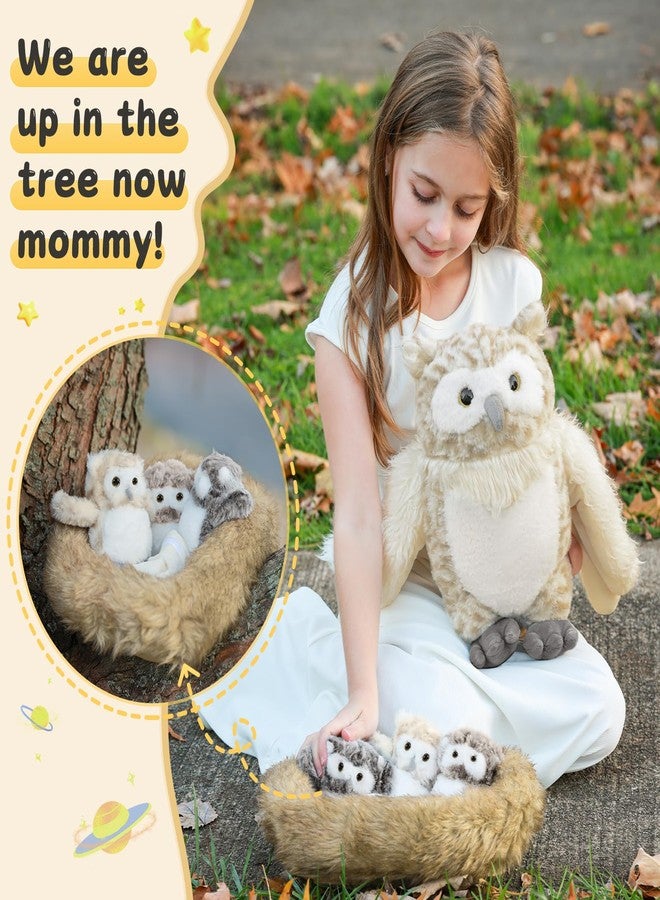 MorisMos Owl Stuffed Animals with Baby Inside 15 Inches, 7 Pcs Stuffed Owl Plush Toys with Little Baby Owls, Eggs, Nest, Gift for Kids Birthday Christmas - Image 3