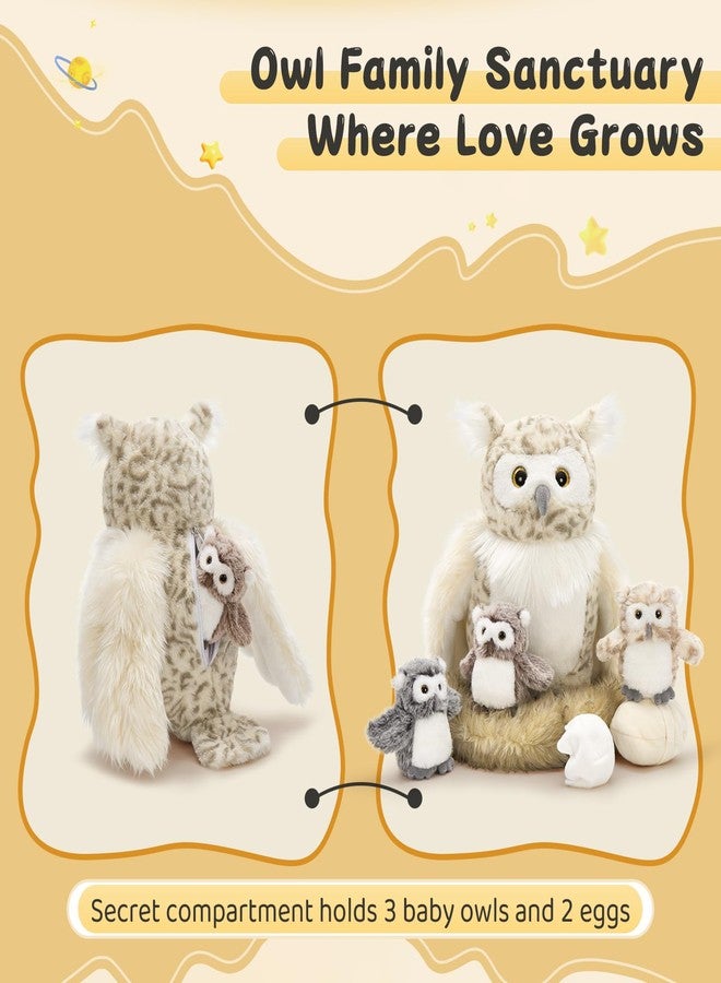 MorisMos Owl Stuffed Animals with Baby Inside 15 Inches, 7 Pcs Stuffed Owl Plush Toys with Little Baby Owls, Eggs, Nest, Gift for Kids Birthday Christmas - Image 2