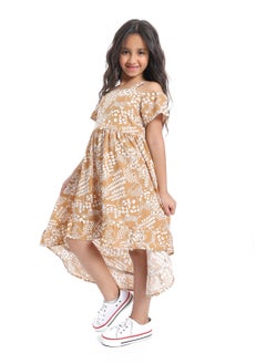 Andora Off-Shoulders Self Pattern Girls Dress_ White & Beige  - Image 2
