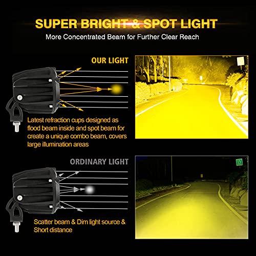 Auxbeam أوكسبيم 3.5 بوصة 50 واط مصباح LED دائري للطرق الوعرة، 5000 لومن ضوء ضباب برتقالي، مصباح قيادة دائري مع مجموعة أسلاك ملحقات للجيب، الشاحنة، ATV، SUV، الدراجة النارية - Image 3