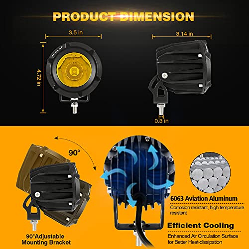 Auxbeam أوكسبيم 3.5 بوصة 50 واط مصباح LED دائري للطرق الوعرة، 5000 لومن ضوء ضباب برتقالي، مصباح قيادة دائري مع مجموعة أسلاك ملحقات للجيب، الشاحنة، ATV، SUV، الدراجة النارية - Image 5