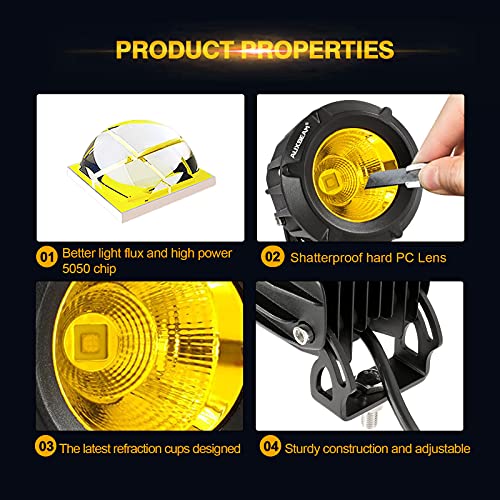 Auxbeam أوكسبيم 3.5 بوصة 50 واط مصباح LED دائري للطرق الوعرة، 5000 لومن ضوء ضباب برتقالي، مصباح قيادة دائري مع مجموعة أسلاك ملحقات للجيب، الشاحنة، ATV، SUV، الدراجة النارية - Image 4