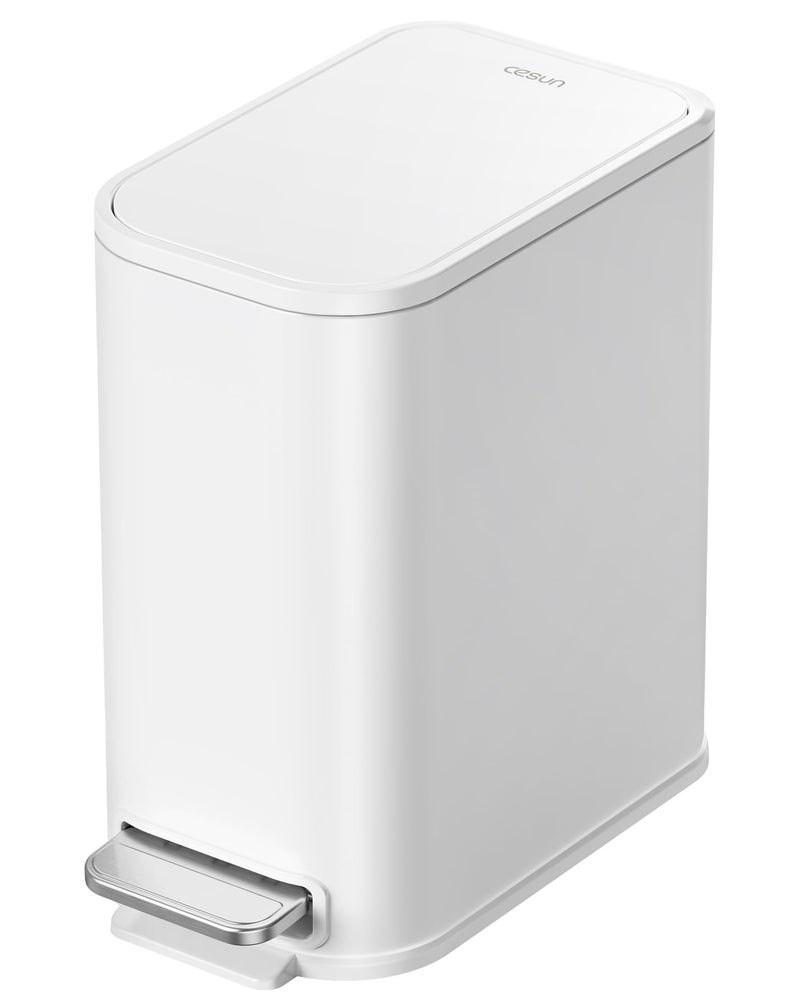 Cesun Small Bathroom Trash Can with Lid Soft Close Step Pedal 5 Liter  13 Gallon Stainless Steel Garbage Can with Removable Inner Bucket Waste Basket for Bathroom Bedroom White