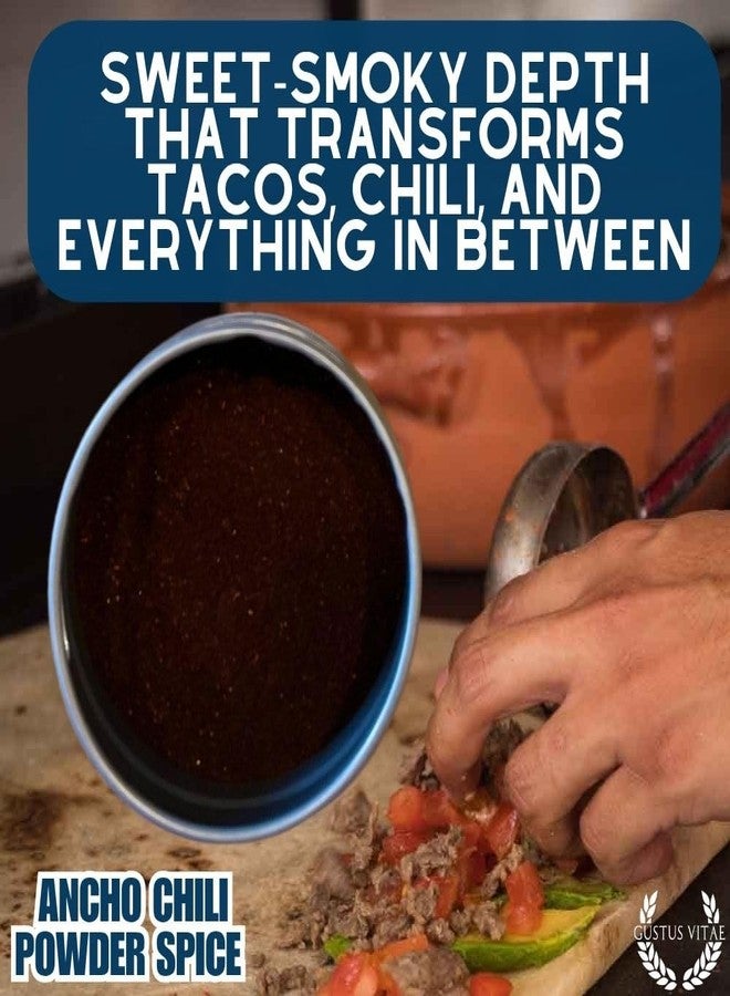 GUSTUS VITAE Ancho Chili Powder | Gourmet Spice | All Natural Chili Powder | Non GMO, All Natural | Hand Made, Small Batch | Artisanal Seasoning | GLP-1 Friendly | Single Ingredient Spice | Sustainably Sourced | Made in USA | No Artificial Ingredients | Magnetic Tins | Gustus Vitae - Image 2