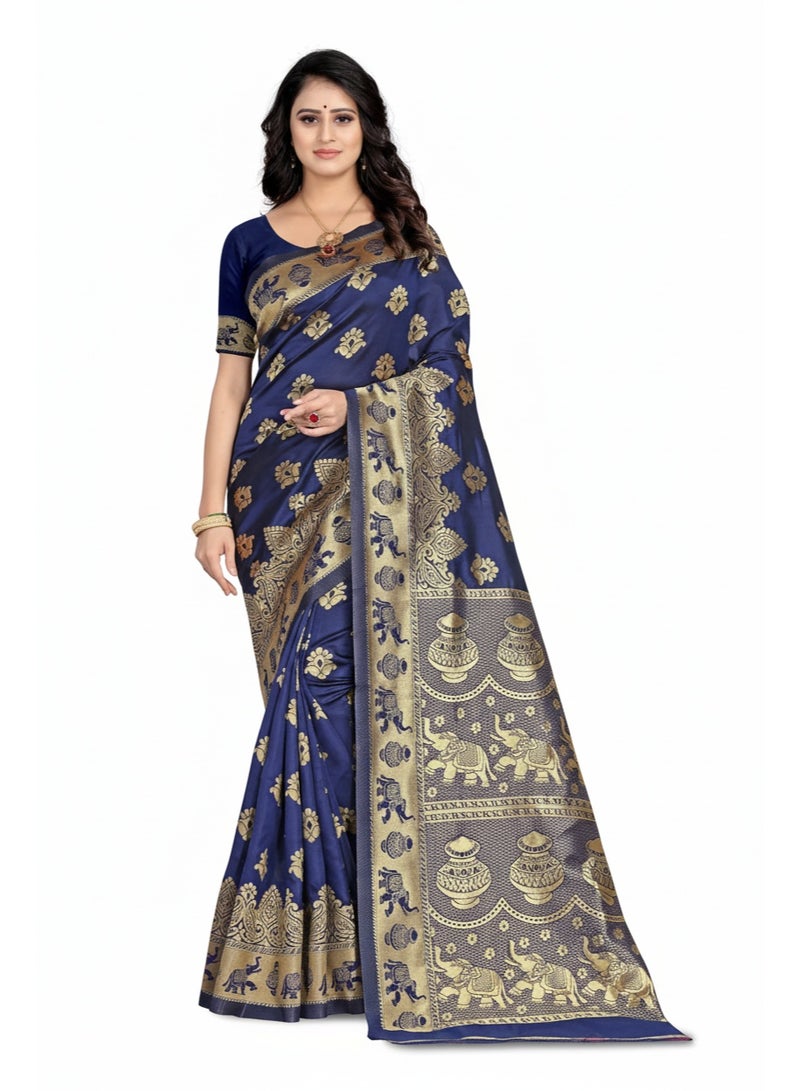 Women's Banarasi Silk Saree with Rich Pallu & Blouse Piece - Perfect for Weddings, Festivals & Parties, SM 9016 Falls and Pico Stitched - Image 5