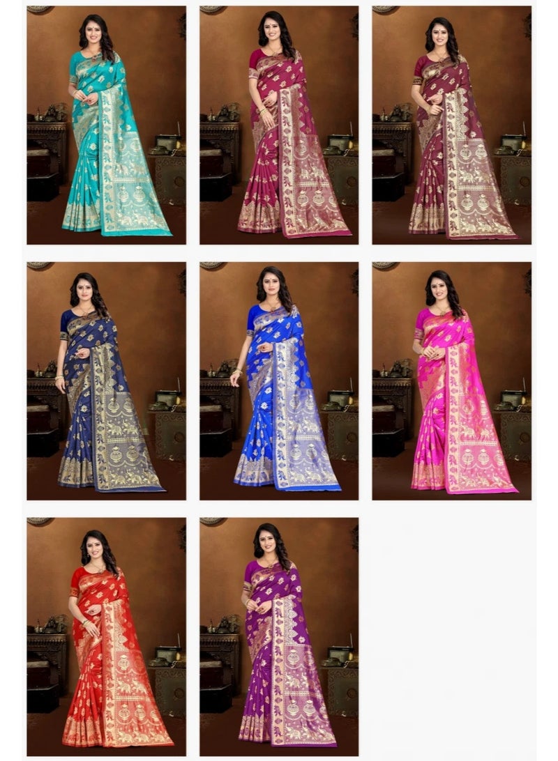Women's Banarasi Silk Saree with Rich Pallu & Blouse Piece - Perfect for Weddings, Festivals & Parties, SM 9016 Falls and Pico Stitched - Image 4