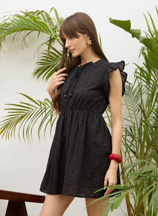SASSAFRAS Black Fit & Flare Dress for Women - Image 4