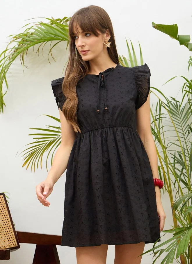 SASSAFRAS Black Fit & Flare Dress for Women