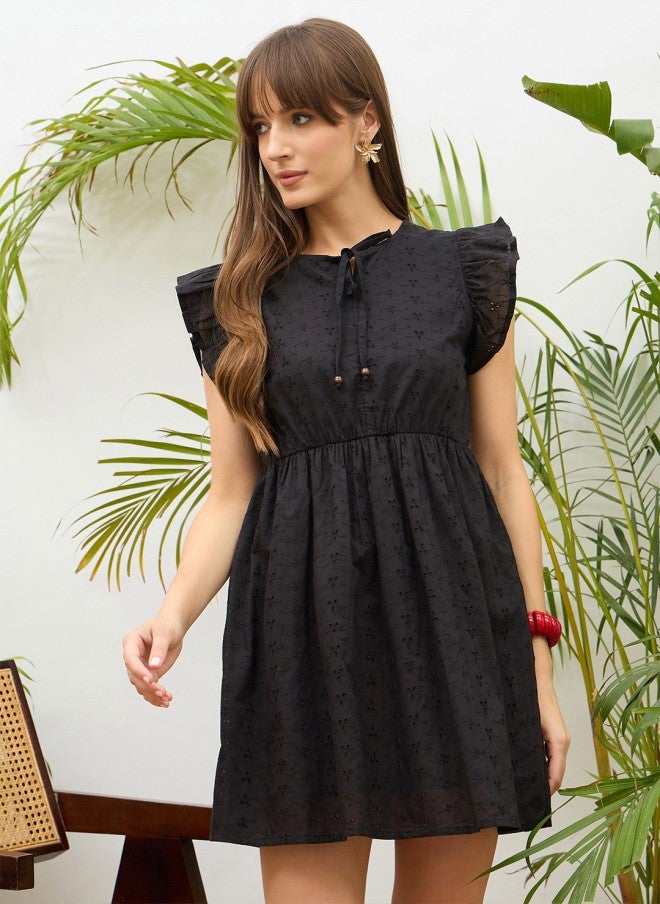 SASSAFRAS Black Fit & Flare Dress for Women - Image 2