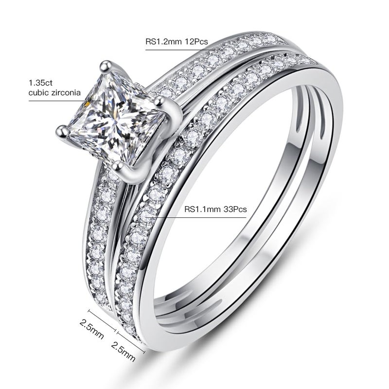 AVECON 1.35ct Princess Cut Engagement Ring White Gold Wedding Band Set for Women Cubic Zirconia Bridal Sets Size 5 - Image 5