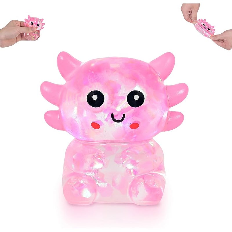 Sitting Axolotl Squishy Toy for Kids Ages 3+ & Adults, Slow Rising Animal Squeeze Toy, for Birthday Party Favors, Easter Baskets & Goodie Bags (Pink Large Sequins) - Image 1