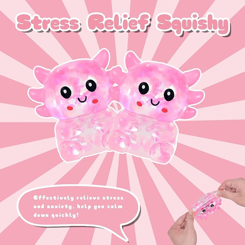Sitting Axolotl Squishy Toy for Kids Ages 3+ & Adults, Slow Rising Animal Squeeze Toy, for Birthday Party Favors, Easter Baskets & Goodie Bags (Pink Large Sequins) - Image 2