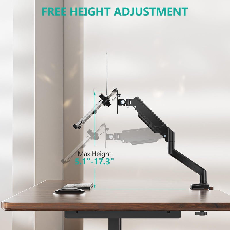 WALI Laptop Desk Mount, 2-in-1 Monitor Mount Fit 17â€ Notebook and 34â€ Monitors, Laptop Stand for Desk Adjustable Height, Gas Spring Monitor Arm with Laptops Holder, Up to 22-26.4lbs(GSMP001LPN), Black - Image 5