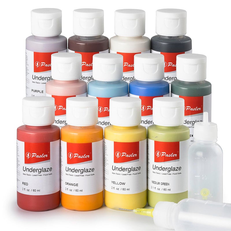 Pasler Underglaze Set 2 fl oz60 ml Concentrated Opaque Liquid Underglaze for pottery bisque Set of 12 Colors