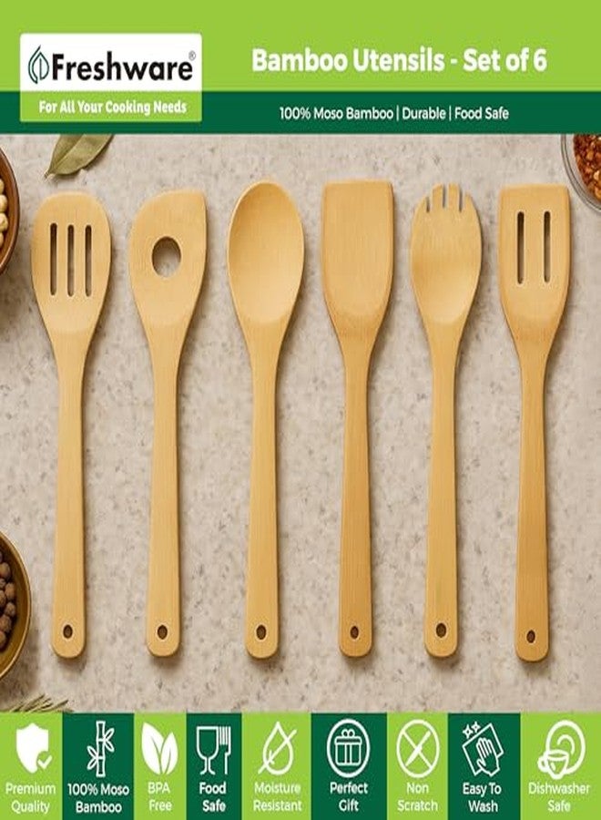 Freshware Bamboo Wooden Utensils Set for Kitchen, 6-Piece, Wooden Spoons for Cooking, Cooking Utensils Set Includes Wood Spoons and Spatula, Utensil Sets for Kitchen Essentials - Image 4