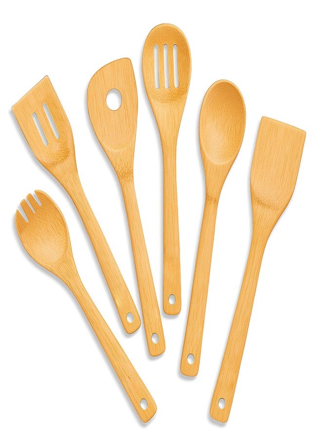 Freshware Bamboo Wooden Utensils Set for Kitchen, 6-Piece, Wooden Spoons for Cooking, Cooking Utensils Set Includes Wood Spoons and Spatula, Utensil Sets for Kitchen Essentials - Image 2