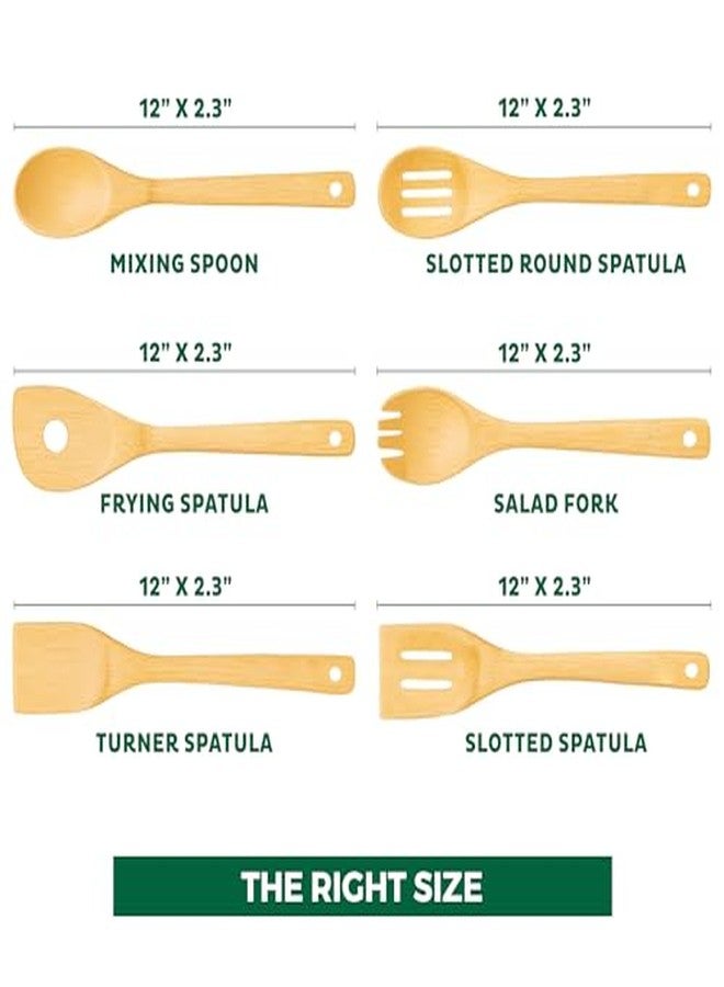 Freshware Bamboo Wooden Utensils Set for Kitchen, 6-Piece, Wooden Spoons for Cooking, Cooking Utensils Set Includes Wood Spoons and Spatula, Utensil Sets for Kitchen Essentials - Image 5