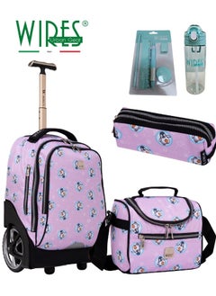 Wires 3 Piece Kids School Trolley Bag laptop compartment Big Wheels With Lunch bag & Pencil Case  - Image 1