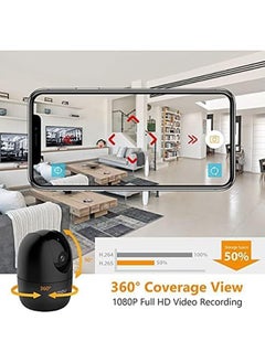 IMOU كاميرا أمان 360 درجة تصل إلى 256 جيجابايت تدعم بطاقة SD اتصال WiFi وEthernet 1080P Full HD وضع الخصوصية Alexa Google Assistant الكشف عن الإنسان ثنائي الاتجاه الصوت للرؤية الليلية Ranger 2 أسود  - Image 2