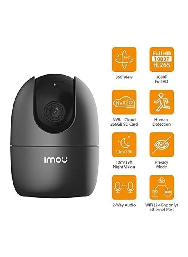 IMOU - 360 Degree Security Camera Up To 256GB SD Card Support WiFi & Ethernet Connection 1080P Full HD Privacy Mode Alexa Google Assistant Human Detection 2-Way Audio Night Vision Ranger 2 Black - Image 1