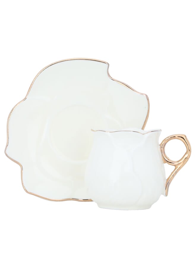 Alsaif Gallery Creamy Porcelain Coffee Cups Set with Gold Line with Saucer 12 Pieces - Image 1