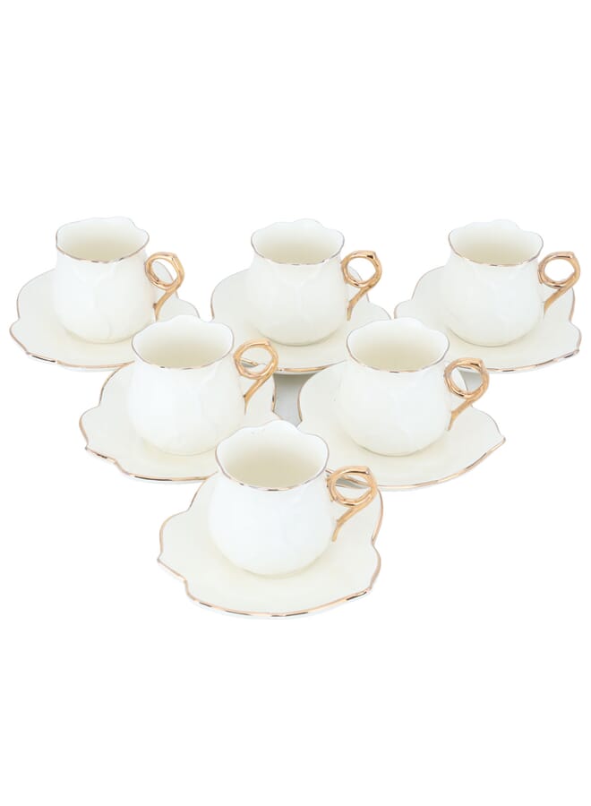 Alsaif Gallery Creamy Porcelain Coffee Cups Set with Gold Line with Saucer 12 Pieces - Image 2