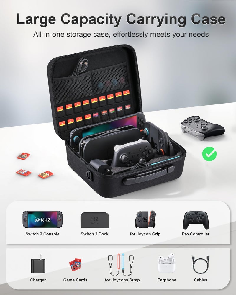 STARTRC GAMES Switch 2 Carrying Case for Nintendo Switch 2 (2025), Large All in One Hard Travel Case with Game Card Slots, Portable Carry Bag for Switch 2, Pro Controller and Other Accessories - Image 2