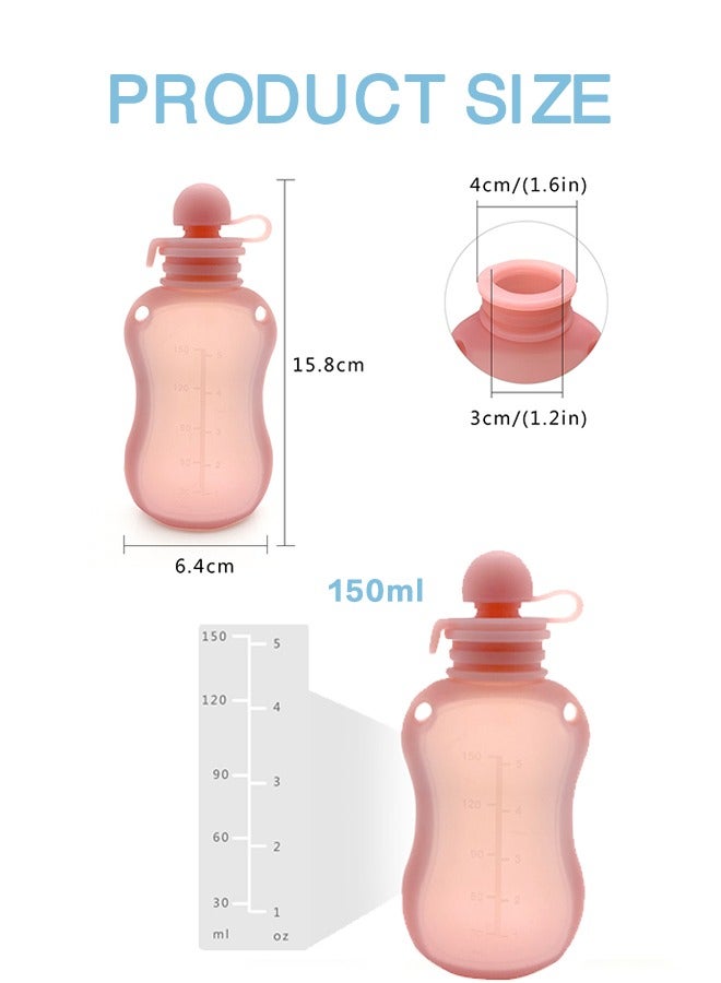 Organizer 2 Pcs Silicone Breast Milk Bags, Reusable Breastmilk Bags for Breastfeeding, 150ml Breast Milk Saver, Leakproof Milk Freezer Storing Pouches, BPA Free - Image 2