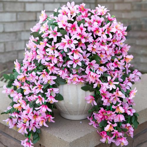 Ivydale Artificial Lily Flowers for Outdoors Fake Hanging Flower Vines for Outside Decoration UV Resistant 2PCS Faux Plants for Patio Porch Balcony Garden Yard Pink - Image 1