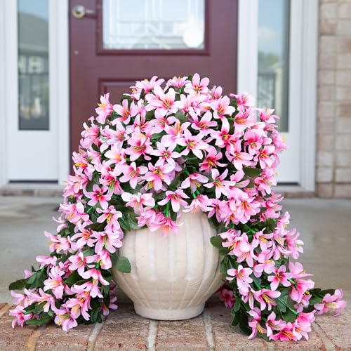 Ivydale Artificial Lily Flowers for Outdoors Fake Hanging Flower Vines for Outside Decoration UV Resistant 2PCS Faux Plants for Patio Porch Balcony Garden Yard Pink - Image 3