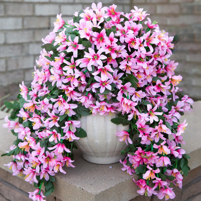 Ivydale Artificial Lily Flowers for Outdoors Fake Hanging Flower Vines for Outside Decoration UV Resistant 2PCS Faux Plants for Patio Porch Balcony Garden Yard Pink - Image 2