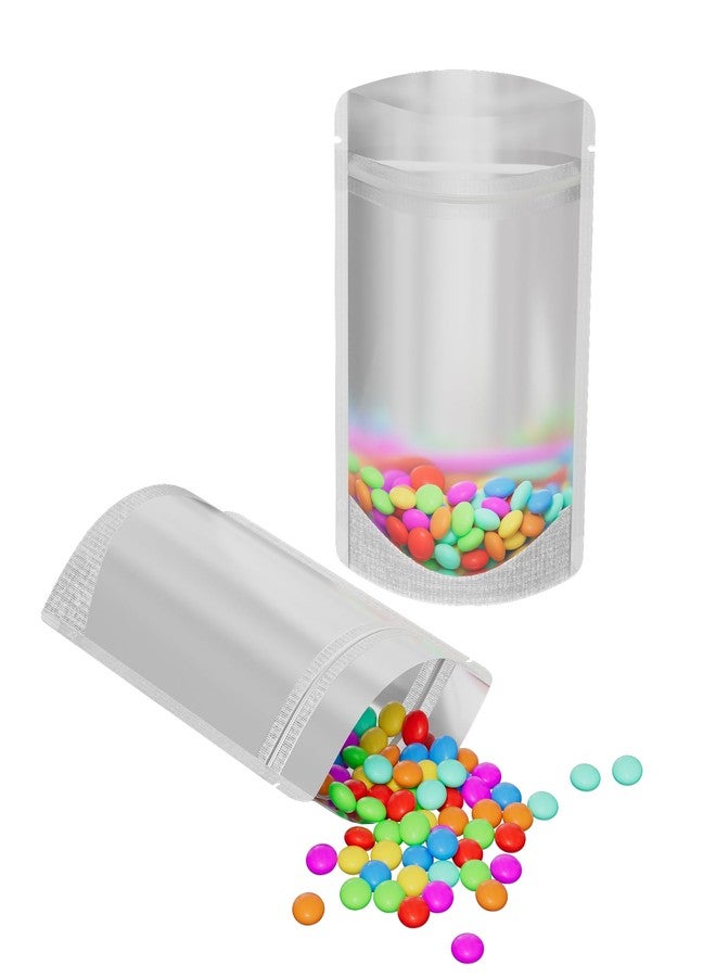 QQ Studio Clear Window Standup Colored Metallic Mylar Ziplock Bag (100 Pack) (Silver, Standup | 2oz) - Image 1