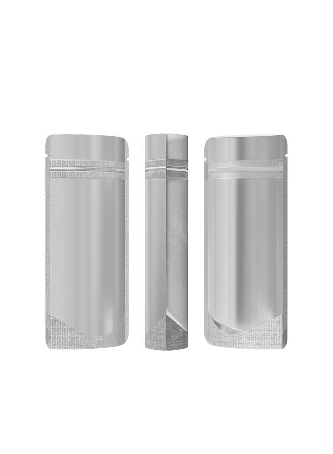 QQ Studio Clear Window Standup Colored Metallic Mylar Ziplock Bag (100 Pack) (Silver, Standup | 2oz) - Image 2