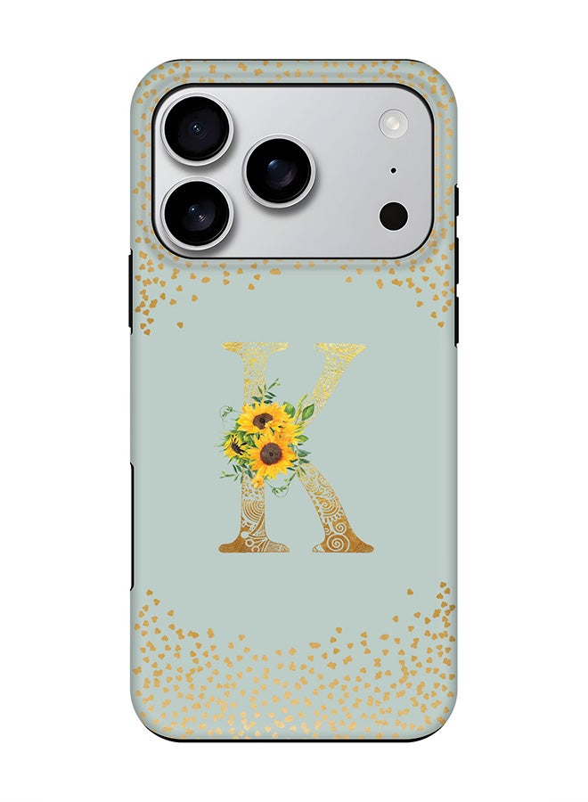 Stylizedd Tough Pro Magnetic Case for iPhone 17 Pro, Dual Layer hybrid PC + TPU Mobile Cover Matte - Custom Floral Monogram - K  (Light Grey )