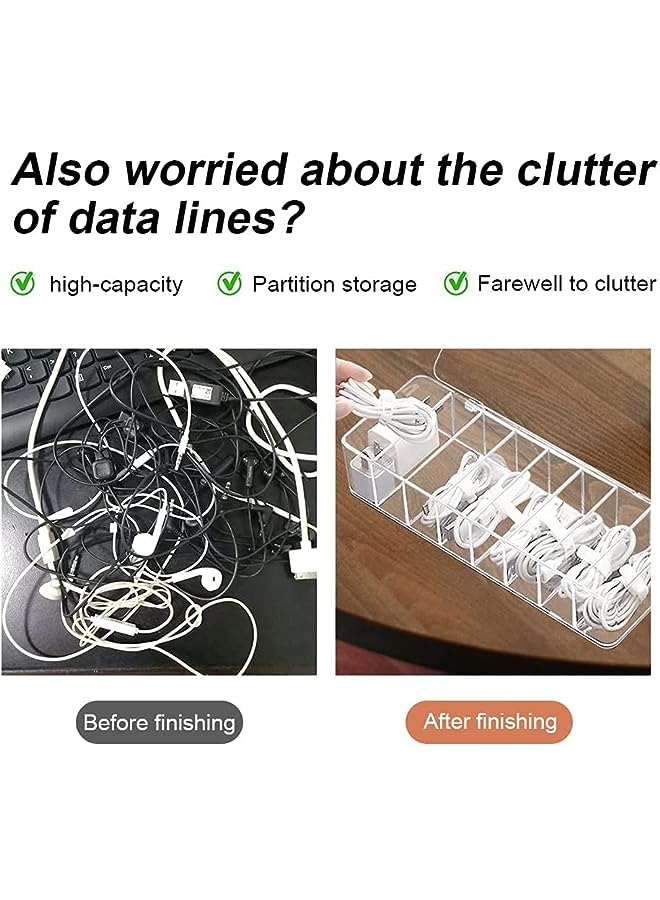 LEHSGY Organizer Storage Box With Lid, LEHSGY Plastic Cable Cord Management Box with 8 Compartments, Desk Accessories Storage Organizer Cable Management Tidy With 10Pcs Rubber Ties - Image 2