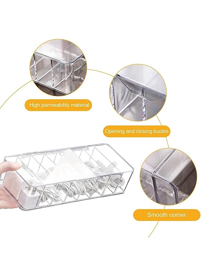 LEHSGY Organizer Storage Box With Lid, LEHSGY Plastic Cable Cord Management Box with 8 Compartments, Desk Accessories Storage Organizer Cable Management Tidy With 10Pcs Rubber Ties - Image 5