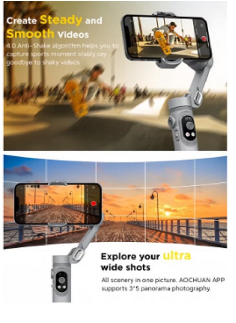 AOCHUAN - Smart X 3-Axis Foldable Handheld Gimbal Stabilizer with Fill Light For Smart Phone Action Camera - Image 1