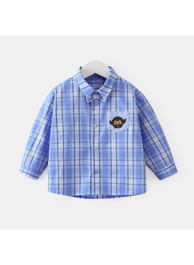 Casual Plaid Shirt Versatile Boys' Shirt Spring/autumn Style Baby Top Girls' Outerwear - Image 5