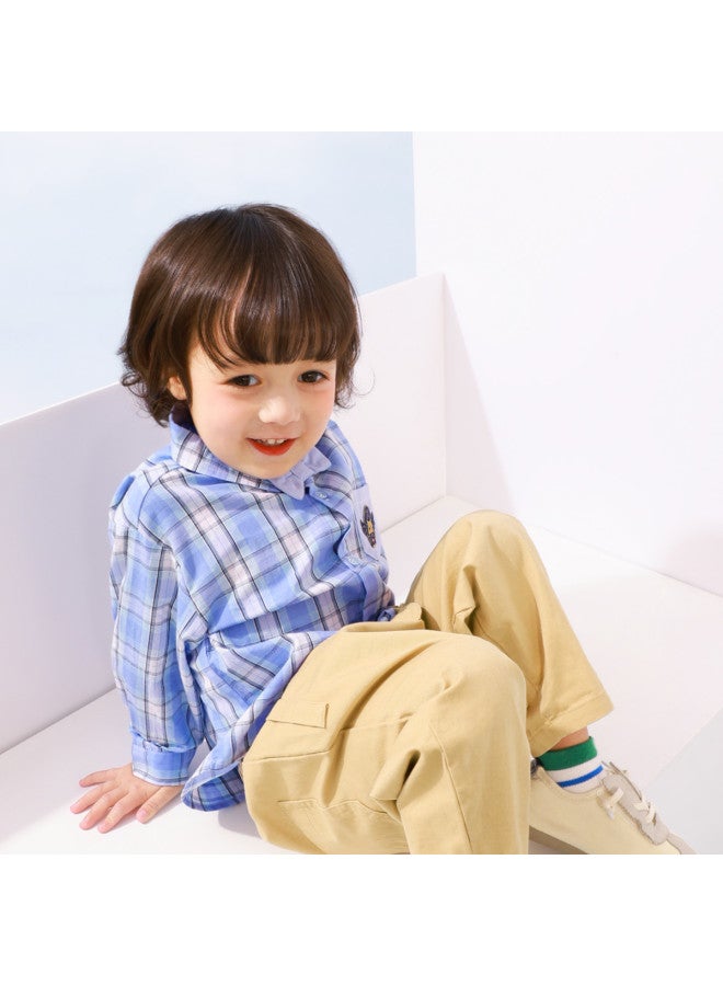 Casual Plaid Shirt Versatile Boys' Shirt Spring/autumn Style Baby Top Girls' Outerwear - Image 3