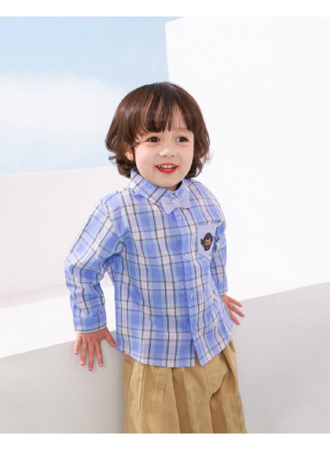 Casual Plaid Shirt Versatile Boys' Shirt Spring/autumn Style Baby Top Girls' Outerwear - Image 1