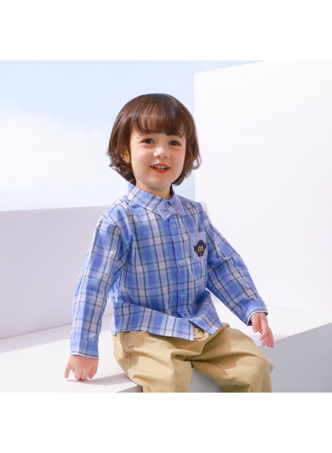 Casual Plaid Shirt Versatile Boys' Shirt Spring/autumn Style Baby Top Girls' Outerwear - Image 4
