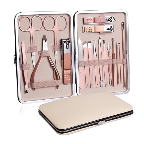 Greenhood Stainless Steel Professional Manicure Set Nail Cutter For Women Nail Scissors Luxury Grooming Kit Manicure Pedicure Kit For Women Nail Acne Remover needle (MultiColor) (18 IN 1 Manicure Set) - Image 1