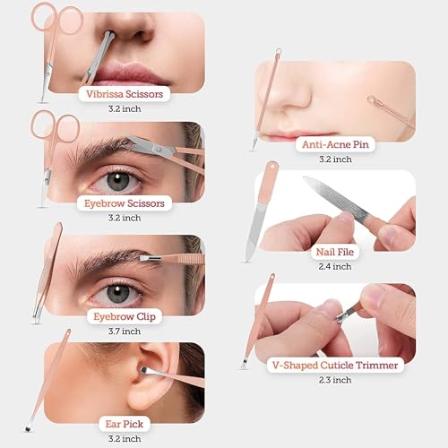 Greenhood Stainless Steel Professional Manicure Set Nail Cutter For Women Nail Scissors Luxury Grooming Kit Manicure Pedicure Kit For Women Nail Acne Remover needle (MultiColor) (18 IN 1 Manicure Set) - Image 5