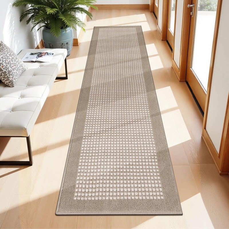 Ileading Beige Runner Rugs for Hallway 2x8 Non Slip Farmhouse Long Kitchen Floor Mats with Rubber Backing Absorbable Throw Rugs Machine Washable Indoor Decor Carpet for Corridor Petmat Entryway