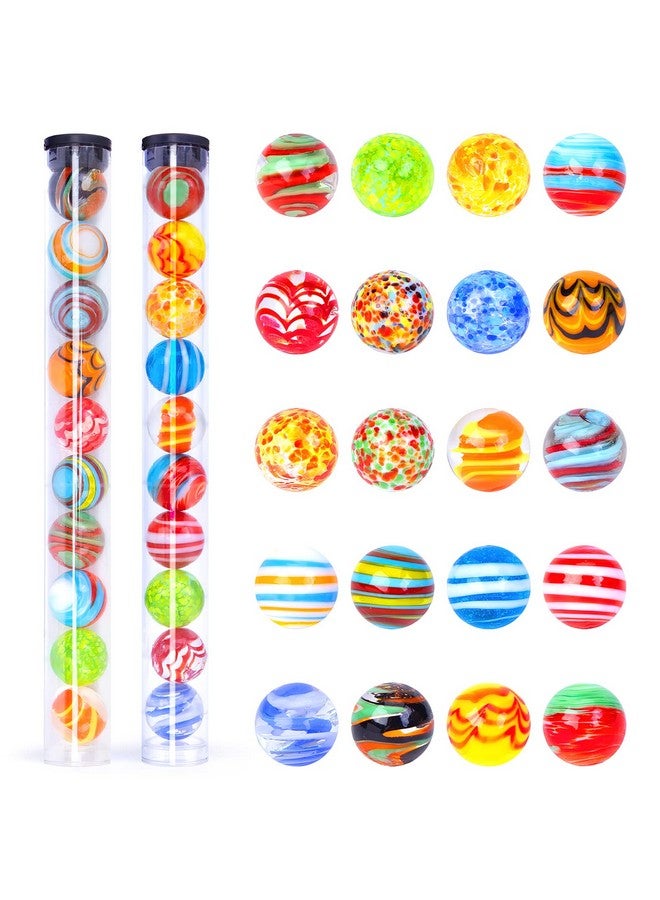 فيوتشر بلس 20 قطعة كرات زجاجية مصنوعة يدويًا كرات رخامية ملونة مستديرة 16 مللي متر/0.6 بوصة فريدة من نوعها Marlbes للأطفال لعبة الرخام الديكور هدية - Image 1
