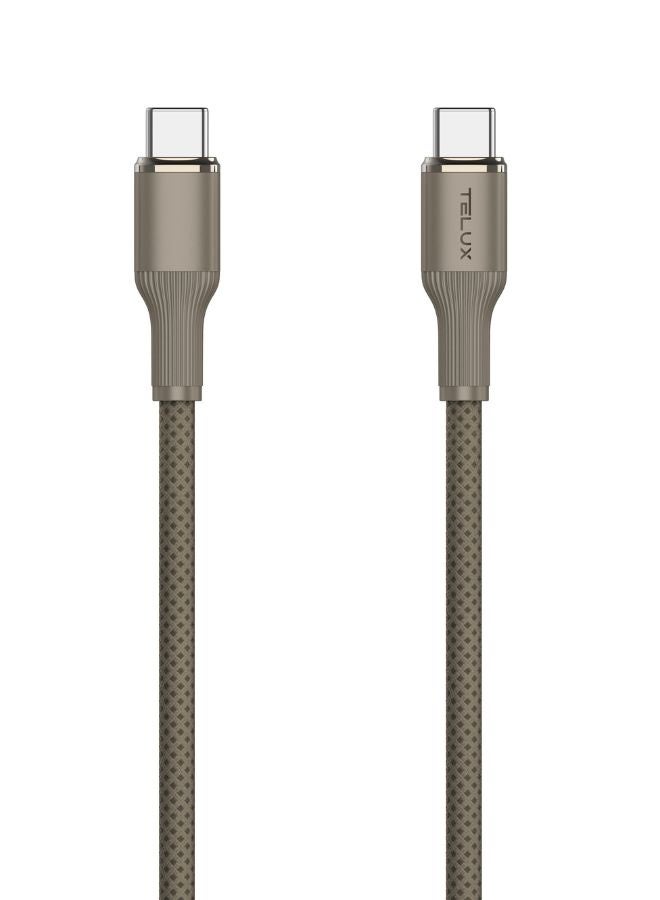 TELUX SWIFTX USB-C to USB-C Charging Cable 1m, 60W PD Fast Charging, Wear-Resistant Nylon Braid, Broad Compatibility, 10000+ Bend Lifespan, 480Mbps Data Transfer, Brown - Image 1