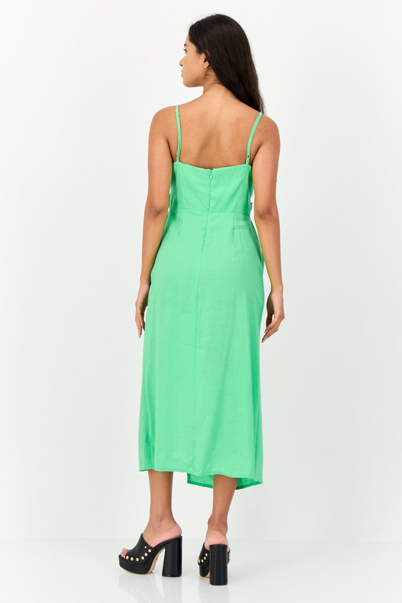KOTON Women Solid Cutout Midi Dress, Green - Image 2