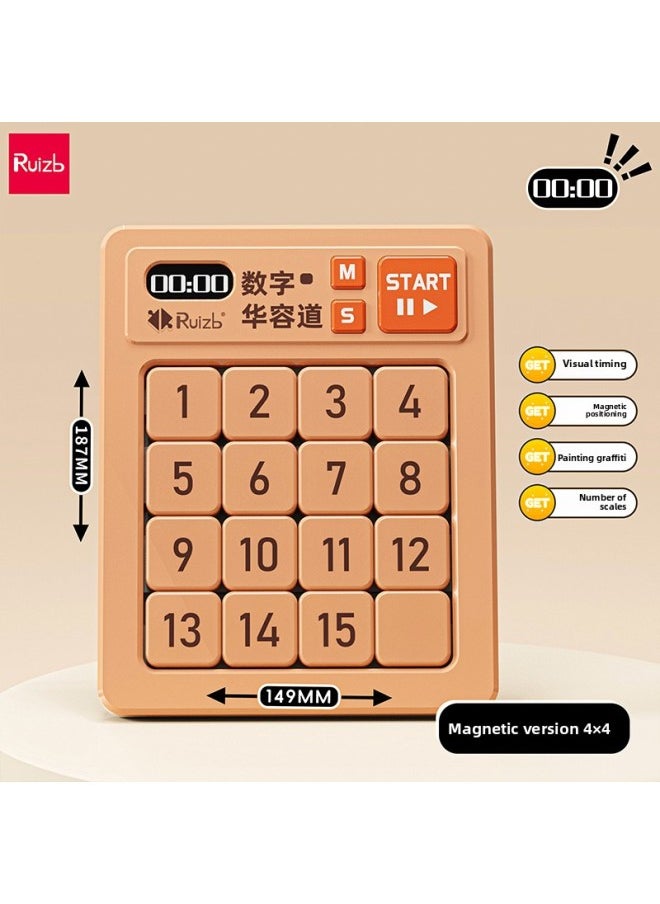 Huarong Road Sliding Puzzle Digital Special Primary School Students Hualong Three Kingdoms Children's Educational Toys Competition Magnetic Number HB-Color:Level 4 [timeable] Digital Huarong Road-brown Free Battery  - Image 1